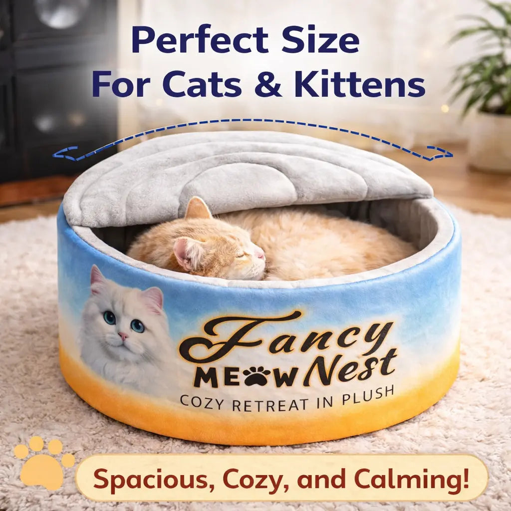 Covered Cat Bed - 19.7" Cozy Enclosed Plush Cave with Soft Lid Design for Indoor Cats and Kittens