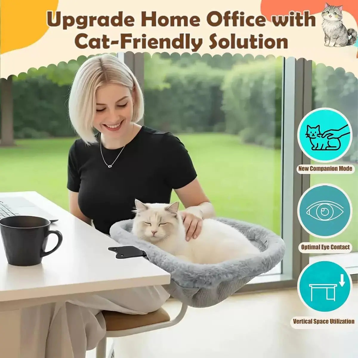 Premium Cat Climbing Tower with Detachable Bed & Foldable Hammock, Sturdy Frame Supports Up to 40 lbs, Clip-On Perch for Desks & Windowsills Under 2 Inches | Enhance Your Home Office with a Cat-Friendly Solution