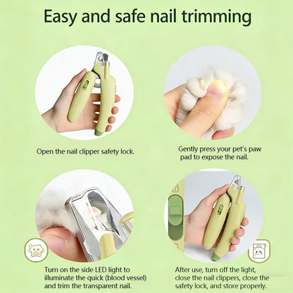 Professional Pet Nail Trimmer with LED Light and UV Lamp - Quick and Safe Grooming, Sharp Blades, Built-In Nail File, Nail Collector, Non-Slip Ergonomic Handle for All Pet Sizes