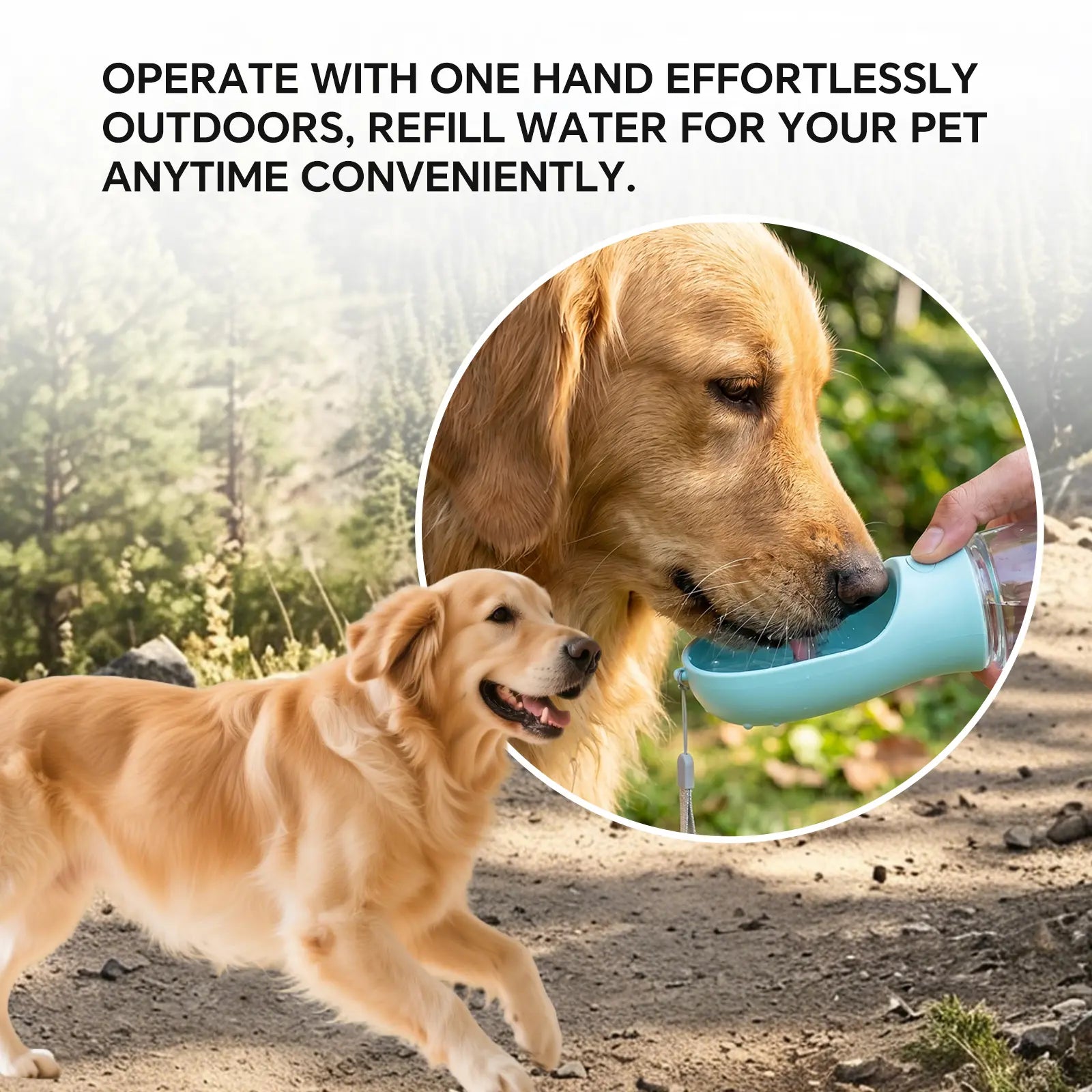 Portable 3-in-1 Dog Water Bottle with Food Container and Built-In Waste Bag Dispenser - Leak-Proof Travel Solution for Walking and Hiking (29cm x 7.5cm)