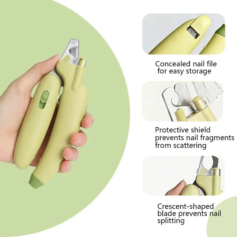 Professional Pet Nail Trimmer with LED Light and UV Lamp - Quick and Safe Grooming, Sharp Blades, Built-In Nail File, Nail Collector, Non-Slip Ergonomic Handle for All Pet Sizes