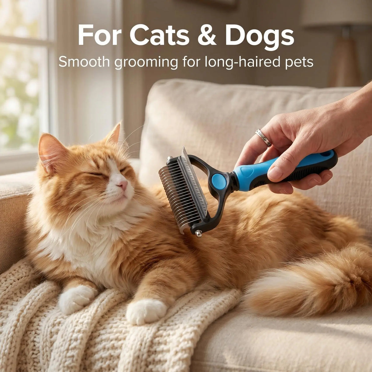 Dual-Sided Stainless Steel Pet Grooming Brush and Deshedding Comb for Dogs - Undercoat Rake with Metal Teeth for Reducing Shedding and Detangling Knots and Mats, Ideal for Daily Home Grooming