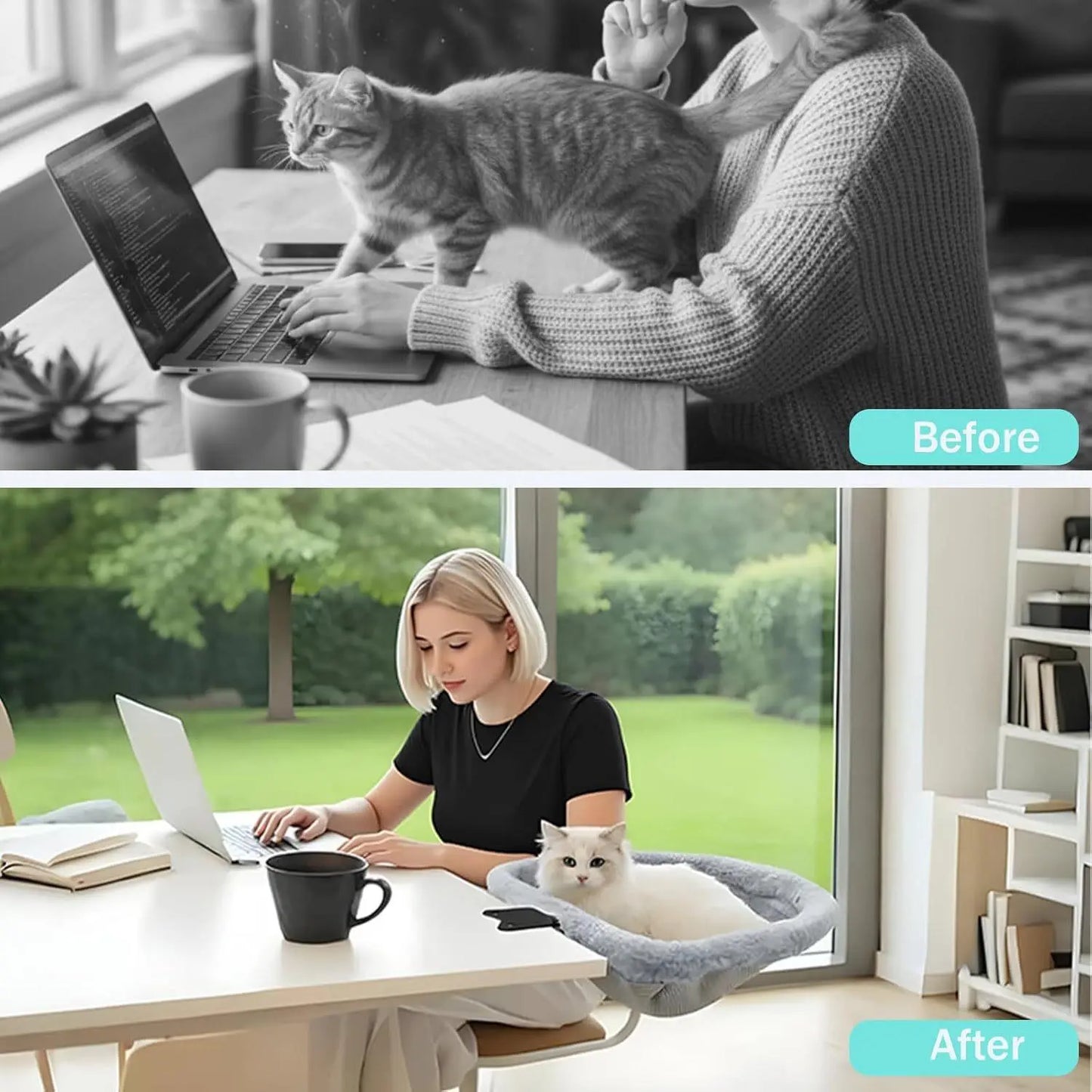Premium Cat Climbing Tower with Detachable Bed & Foldable Hammock, Sturdy Frame Supports Up to 40 lbs, Clip-On Perch for Desks & Windowsills Under 2 Inches | Enhance Your Home Office with a Cat-Friendly Solution