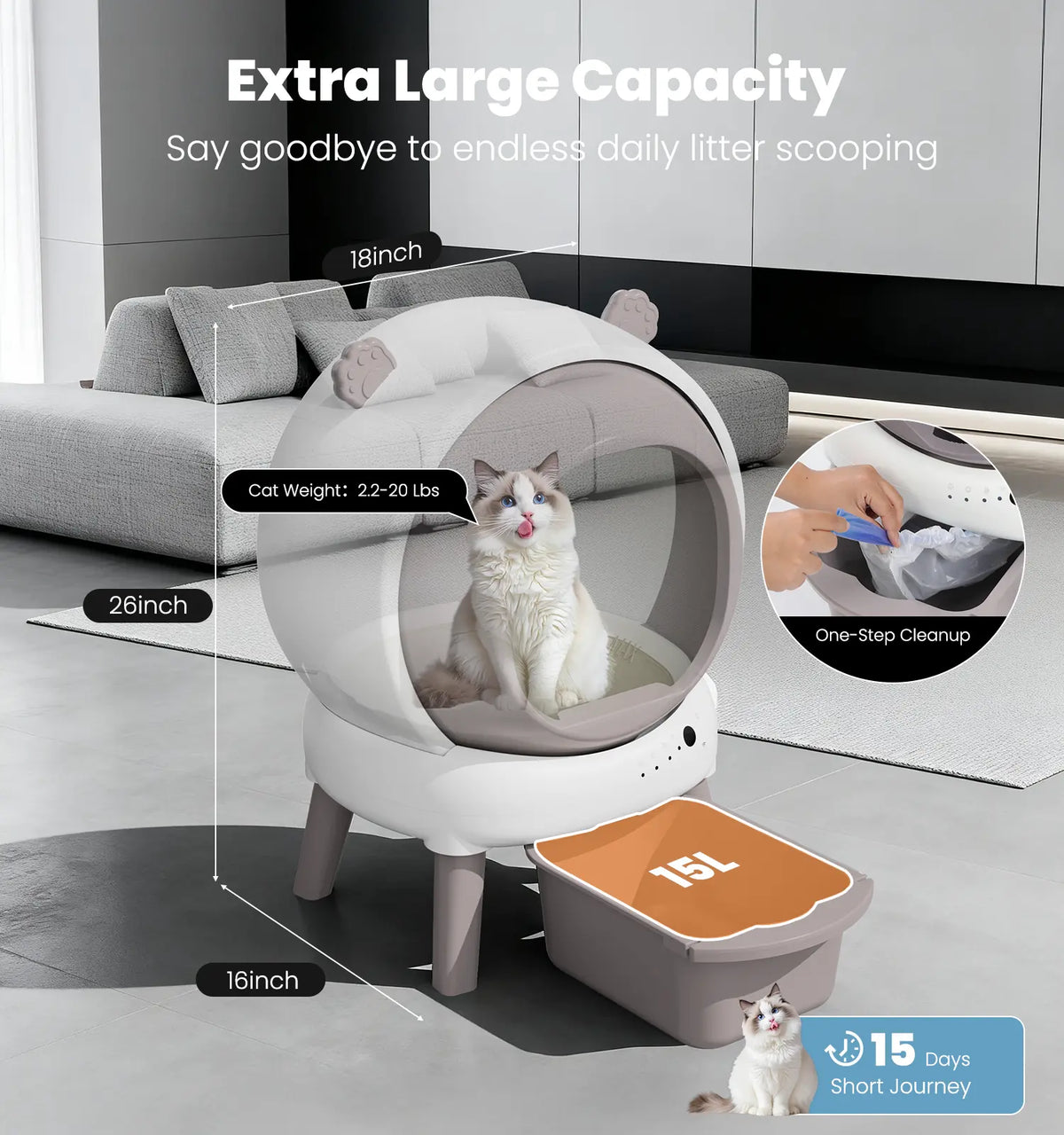 Automatic Self-Cleaning Litter Box for Multiple Cats with APP Monitoring, Dual Safety Features, and Odor-Free Waste Disposal - Includes Trash Bags, Pink