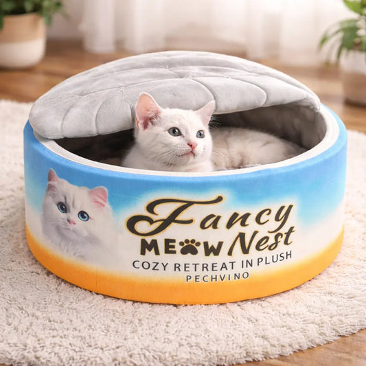 Covered Cat Bed - 19.7" Cozy Enclosed Plush Cave with Soft Lid Design for Indoor Cats and Kittens