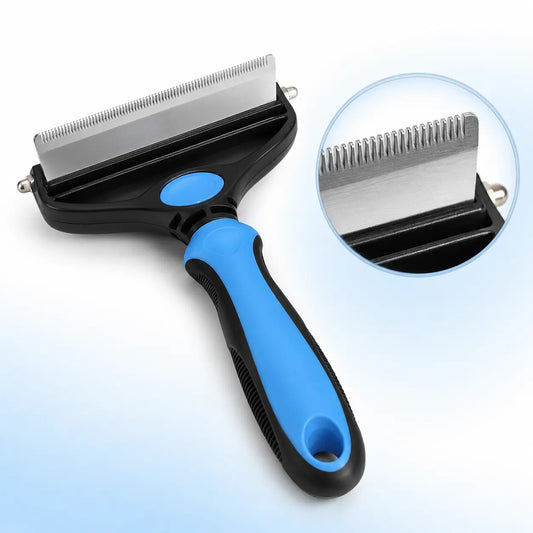 Dual-Sided Stainless Steel Pet Grooming Brush and Deshedding Comb for Dogs - Undercoat Rake with Metal Teeth for Reducing Shedding and Detangling Knots and Mats, Ideal for Daily Home Grooming