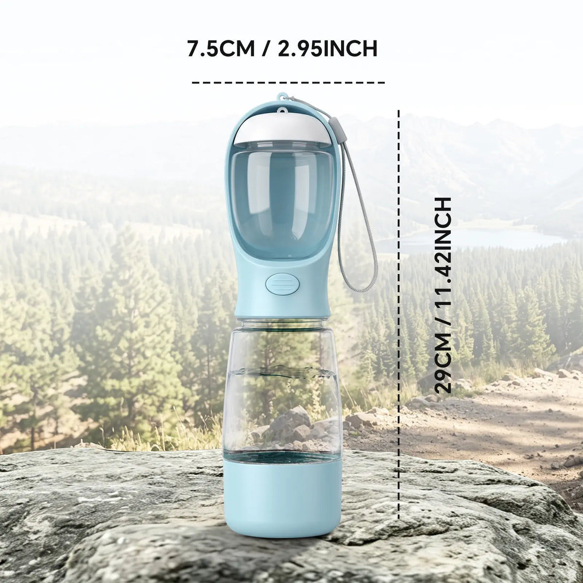 Portable 3-in-1 Dog Water Bottle with Food Container and Built-In Waste Bag Dispenser - Leak-Proof Travel Solution for Walking and Hiking (29cm x 7.5cm)
