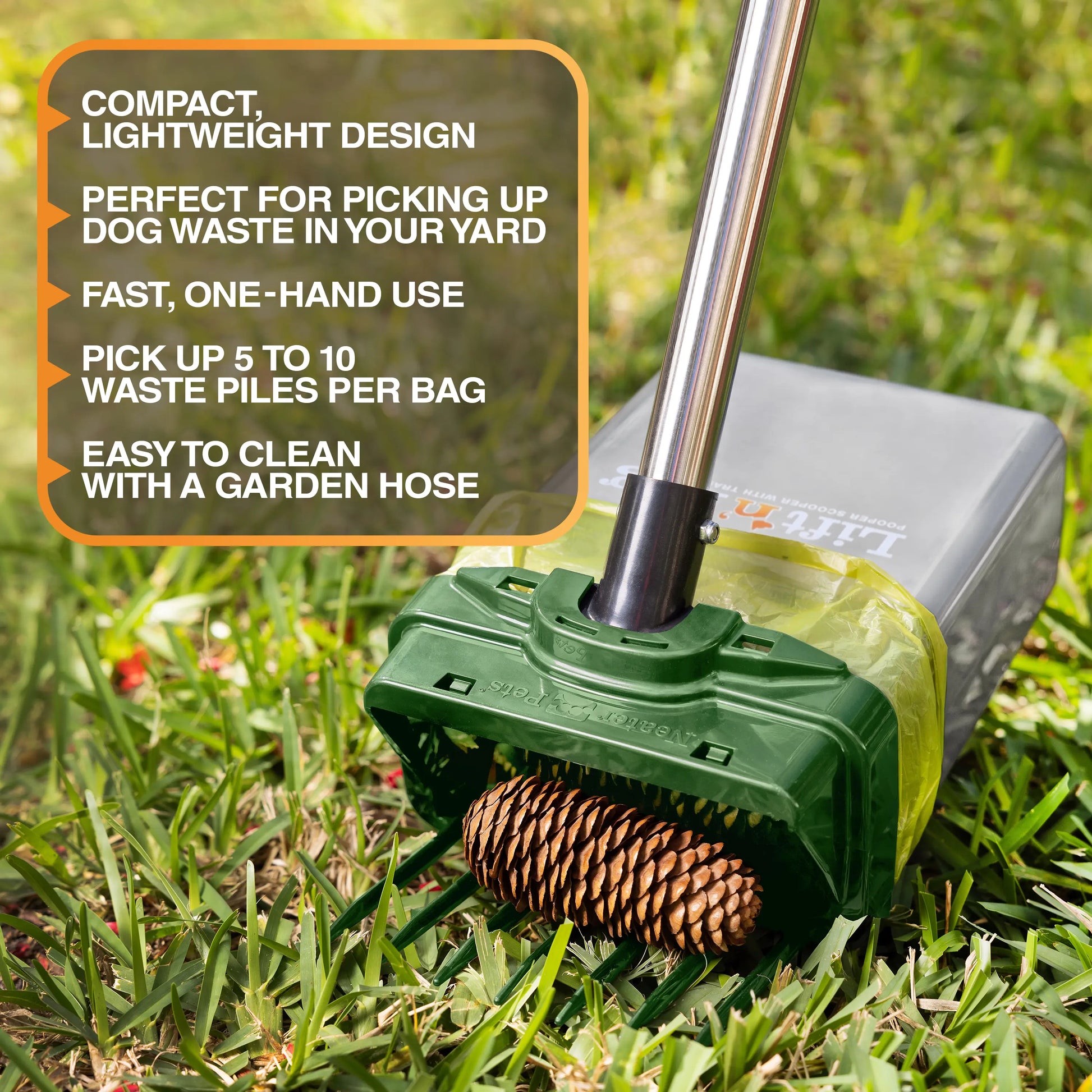 Neater Pets Lift N' Bag Dog Pooper Scooper with Extended 31” Pole - Innovative Scoop-To-Bag Design, One-Handed Operation, Extra-Large Bags, Made in the USA