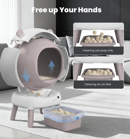 Automatic Self-Cleaning Litter Box for Multiple Cats with APP Monitoring, Dual Safety Features, and Odor-Free Waste Disposal - Includes Trash Bags, Pink