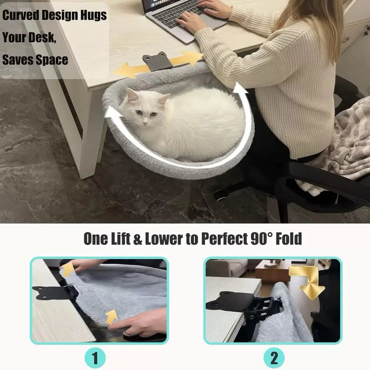 Premium Cat Climbing Tower with Detachable Bed & Foldable Hammock, Sturdy Frame Supports Up to 40 lbs, Clip-On Perch for Desks & Windowsills Under 2 Inches | Enhance Your Home Office with a Cat-Friendly Solution