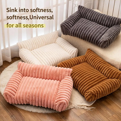 Premium Fluffy Fleece Pet Sofa Bed with Four Styles, Soft and Cozy Design, Thick Mat, Removable and Washable Cover, Ideal for Indoor Cats and Outdoor Use