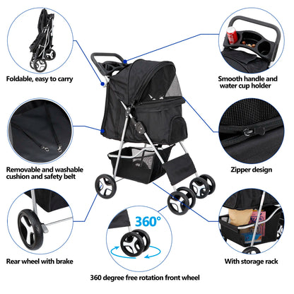 Segawe Foldable Pet Dog Stroller for Small Cat Dog with Storage Basket & Cup Holder for Pet Travel,Summerwins