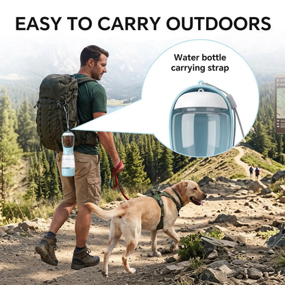 Portable 3-in-1 Dog Water Bottle with Food Container and Built-In Waste Bag Dispenser - Leak-Proof Travel Solution for Walking and Hiking (29cm x 7.5cm)