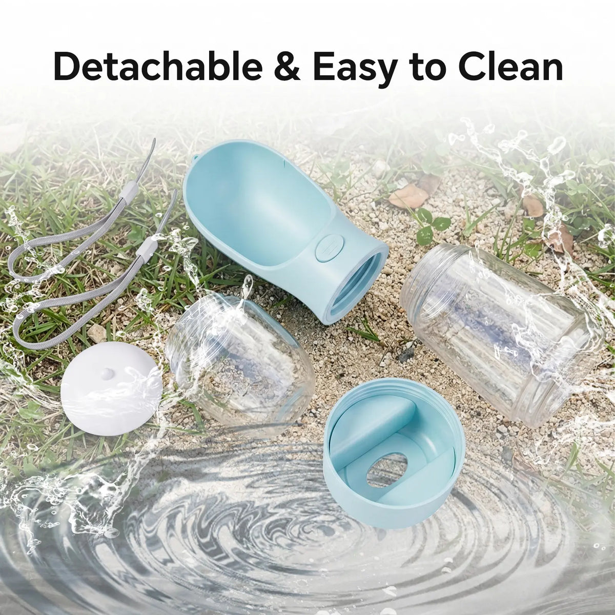Portable 3-in-1 Dog Water Bottle with Food Container and Built-In Waste Bag Dispenser - Leak-Proof Travel Solution for Walking and Hiking (29cm x 7.5cm)