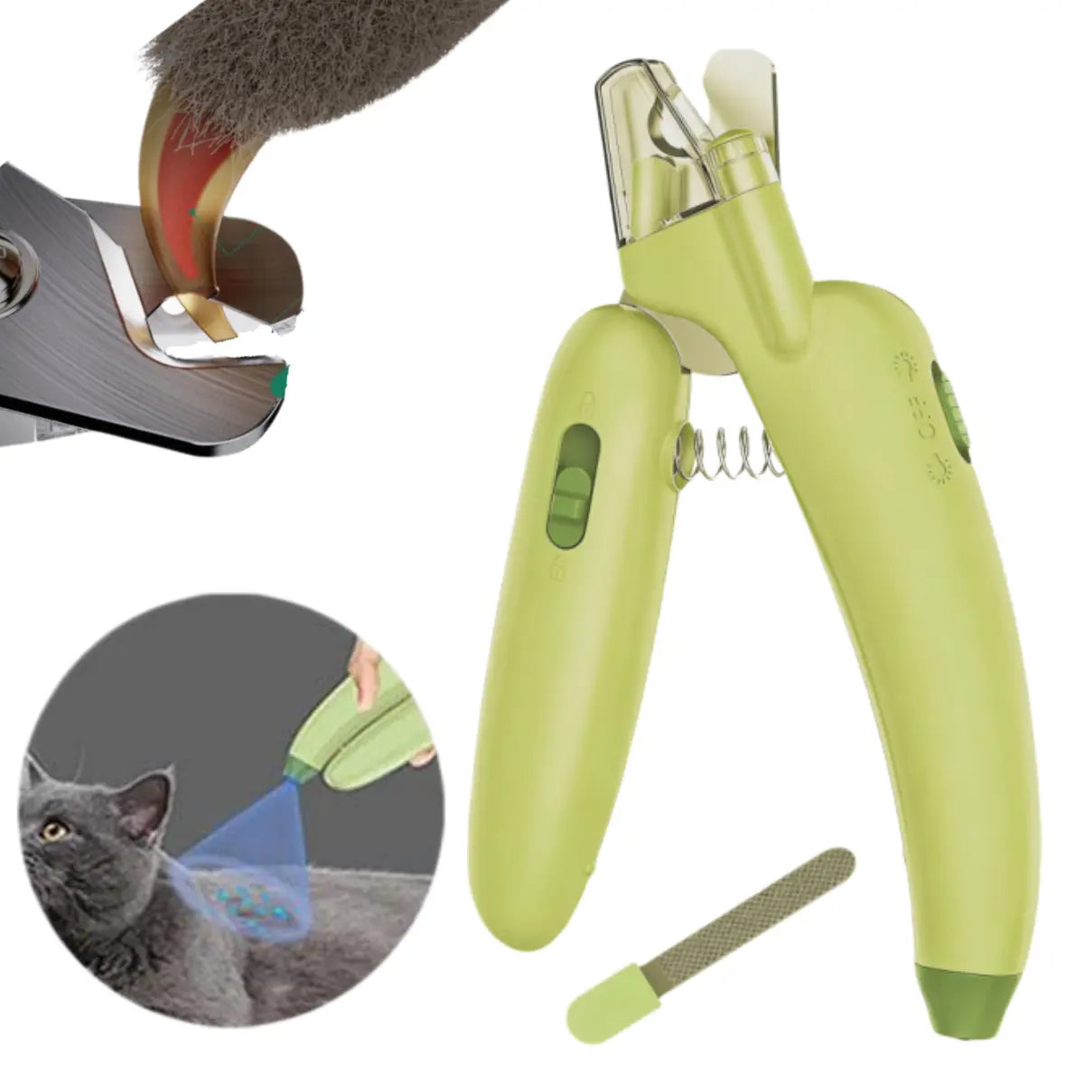 Professional Pet Nail Trimmer with LED Light and UV Lamp - Quick and Safe Grooming, Sharp Blades, Built-In Nail File, Nail Collector, Non-Slip Ergonomic Handle for All Pet Sizes