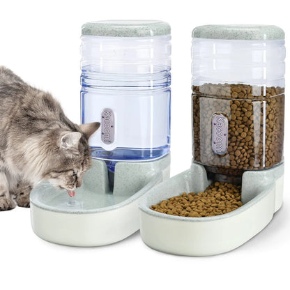 Kacoomi 2-Pack Automatic Gravity Pet Feeder and Water Dispenser Set, 1 Gallon Capacity Each with Stainless Steel Bowls for Cats and Small Dogs
