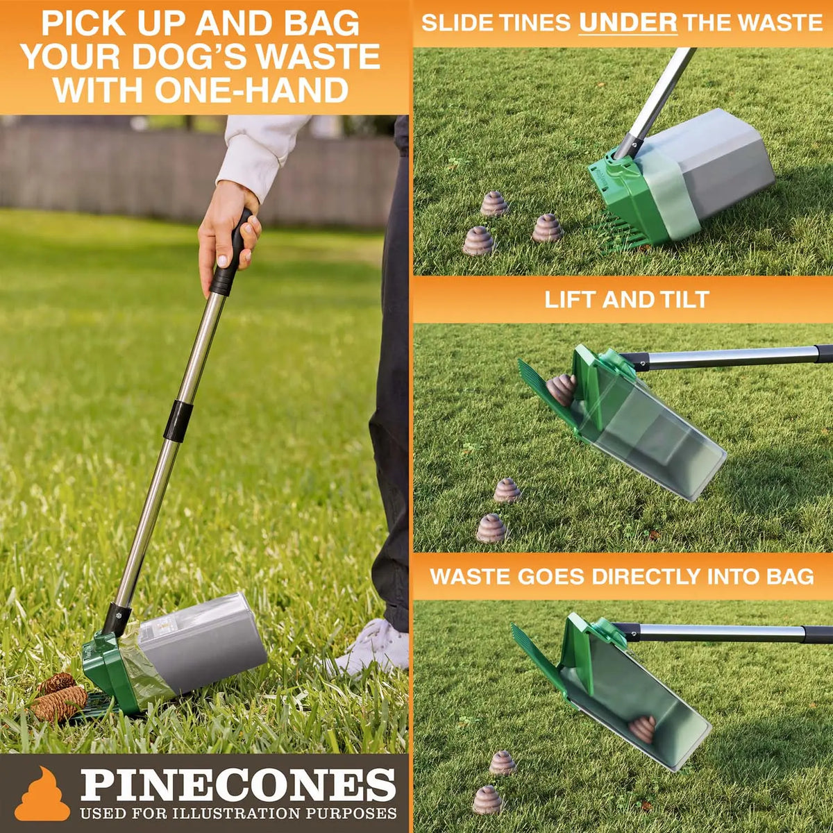 Neater Pets Lift N' Bag Dog Pooper Scooper with Extended 31” Pole - Innovative Scoop-To-Bag Design, One-Handed Operation, Extra-Large Bags, Made in the USA