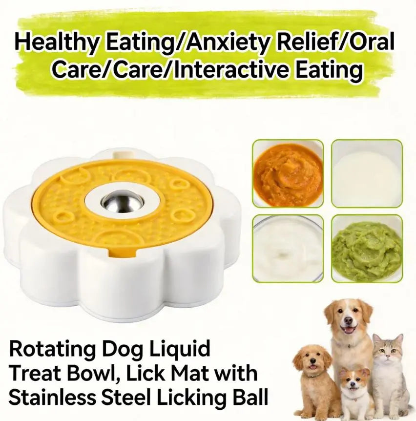Allforpaws Rotating Liquid Treat Bowl and Lick Mat with Stainless Steel Ball, Enrichment Toy for Dogs and Cats, Non-Slip Suction Cup Design to Reduce Boredom and Anxiety