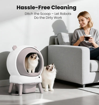 Automatic Self-Cleaning Litter Box for Multiple Cats with APP Monitoring, Dual Safety Features, and Odor-Free Waste Disposal - Includes Trash Bags, Pink