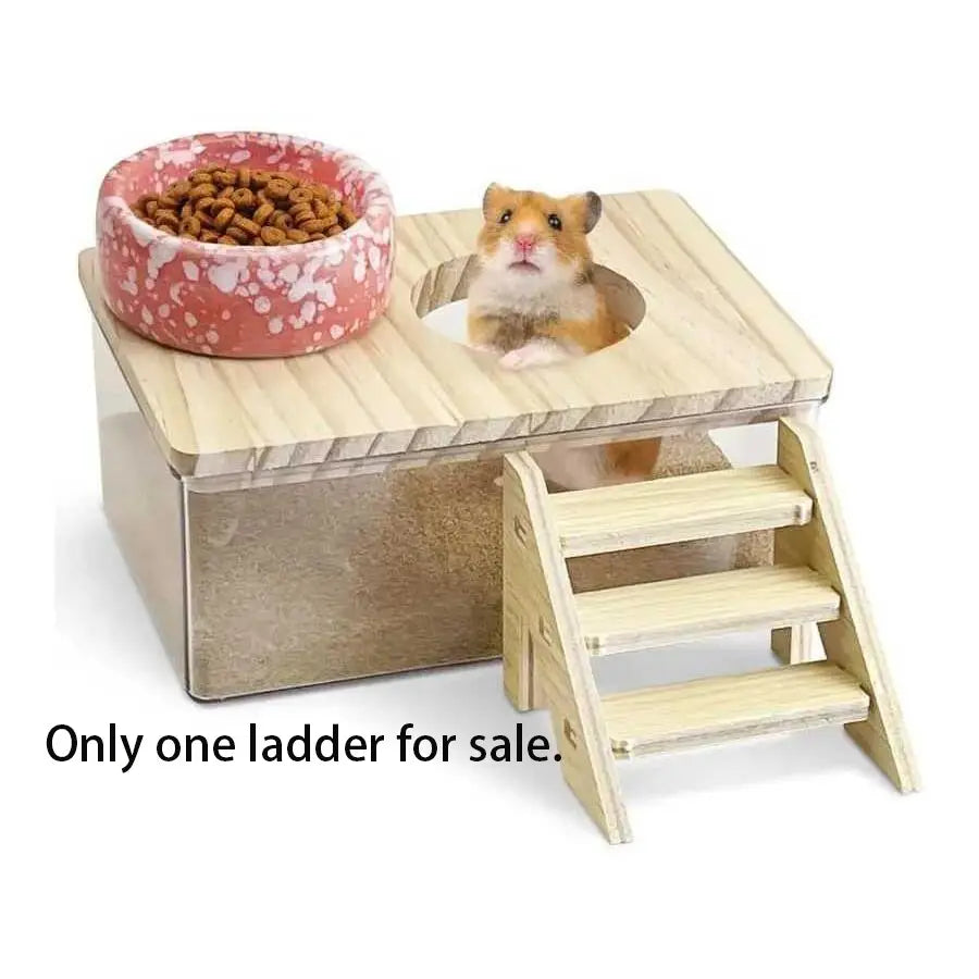 Transparent Acrylic Dual-Purpose Bath Sandbox and Pet Toilet Bowl with Beach Theme Design, Wooden Platform for Goldfish Supplies and Hamster Habitat