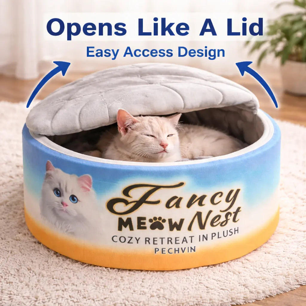 Covered Cat Bed - 19.7" Cozy Enclosed Plush Cave with Soft Lid Design for Indoor Cats and Kittens