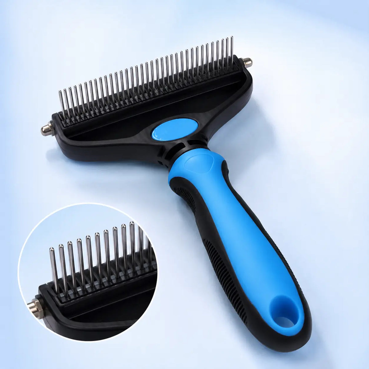 Dual-Sided Stainless Steel Pet Grooming Brush and Deshedding Comb for Dogs - Undercoat Rake with Metal Teeth for Reducing Shedding and Detangling Knots and Mats, Ideal for Daily Home Grooming