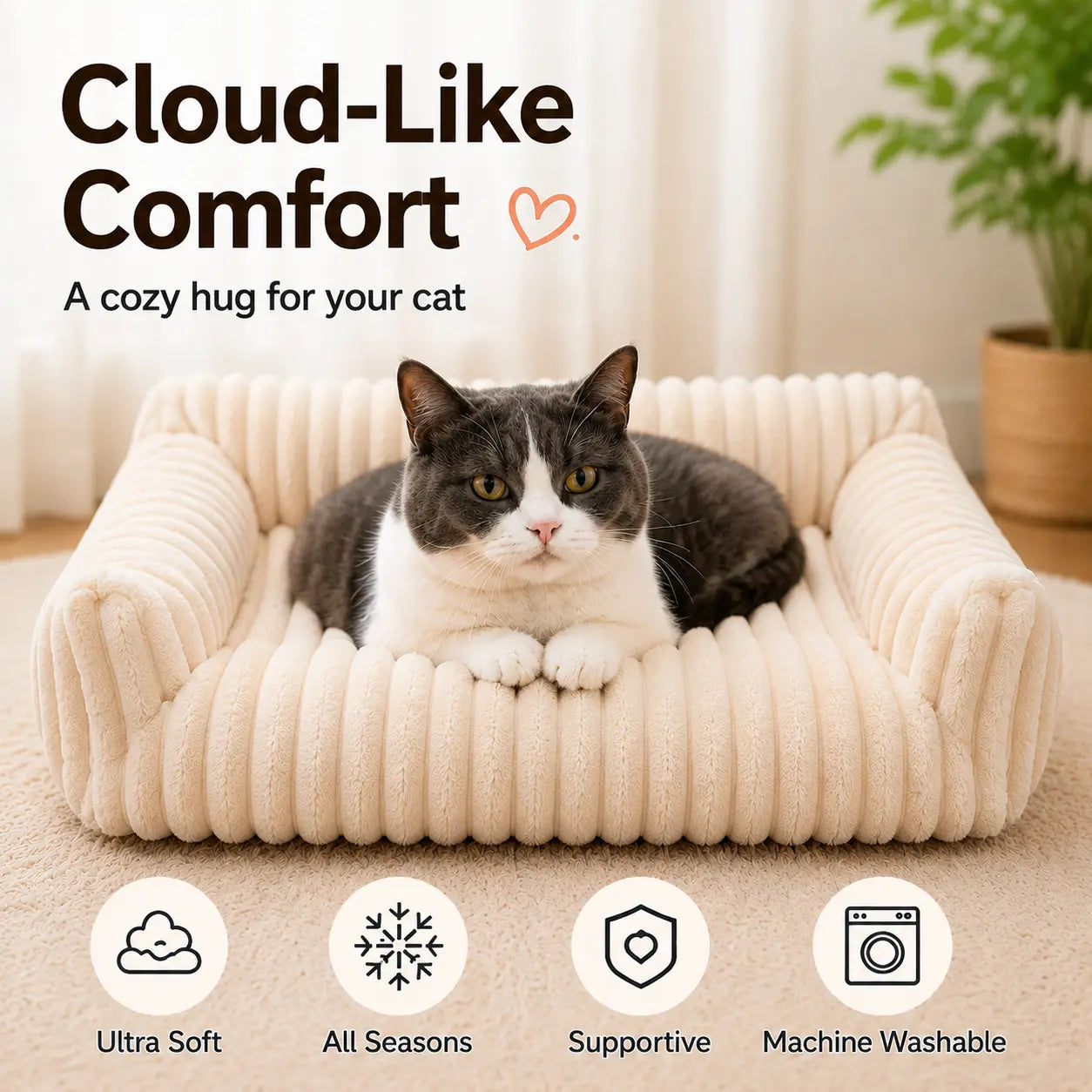 Premium Fluffy Fleece Pet Sofa Bed with Four Styles, Soft and Cozy Design, Thick Mat, Removable and Washable Cover, Ideal for Indoor Cats and Outdoor Use