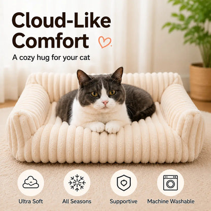 Premium Fluffy Fleece Pet Sofa Bed with Four Styles, Soft and Cozy Design, Thick Mat, Removable and Washable Cover, Ideal for Indoor Cats and Outdoor Use