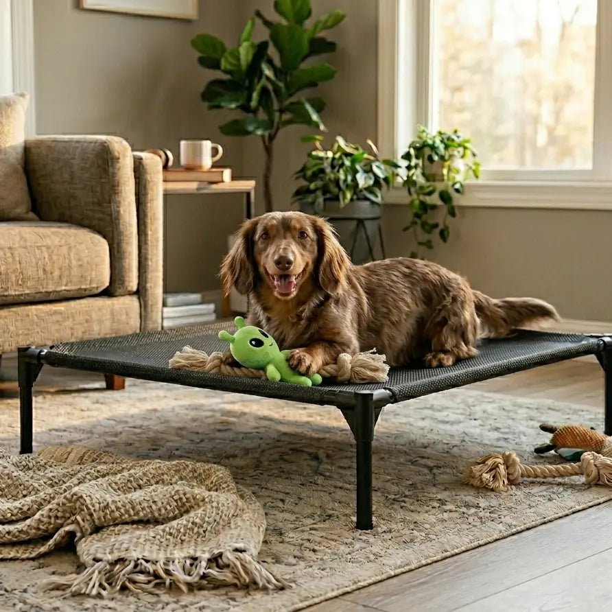 Pawplanet Elevated Cooling Dog Bed - Breathable Mesh and Oxford Cloth for Indoor and Outdoor Use, Portable Raised Pet Bed for Summer Comfort