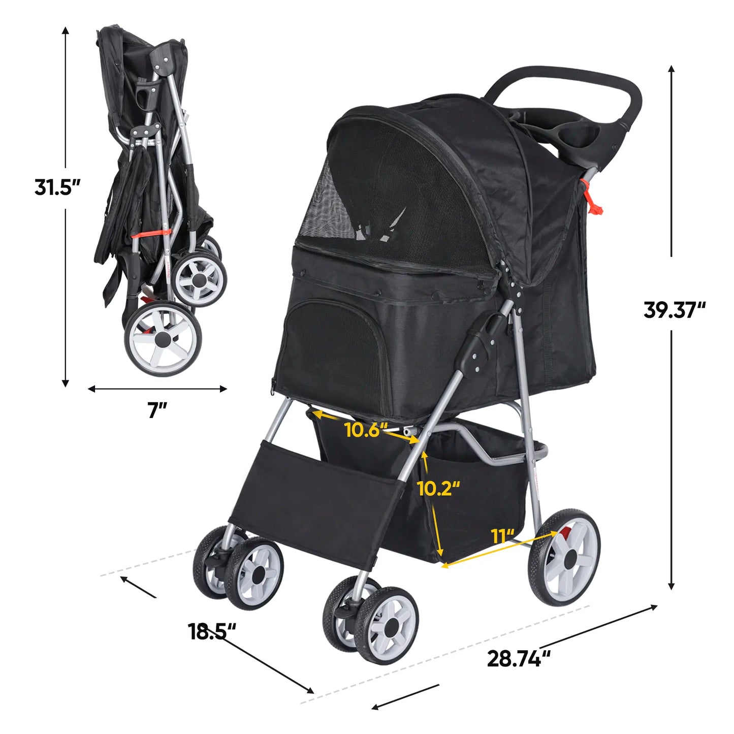 Segawe Foldable Pet Dog Stroller for Small Cat Dog with Storage Basket & Cup Holder for Pet Travel,Summerwins