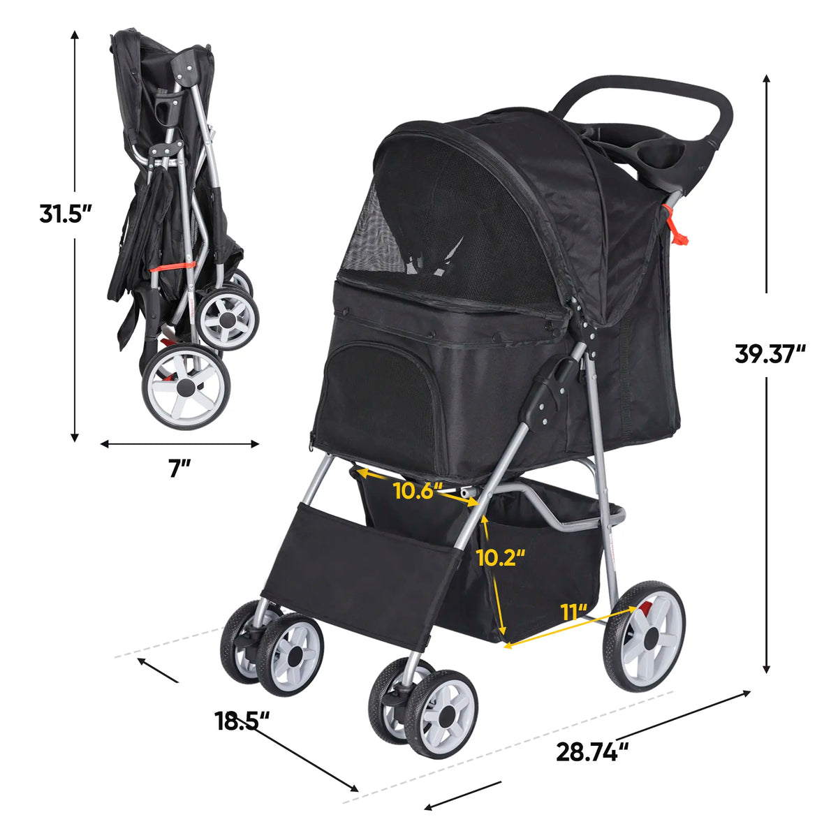 Segawe Foldable Pet Dog Stroller for Small Cat Dog with Storage Basket & Cup Holder for Pet Travel,Summerwins