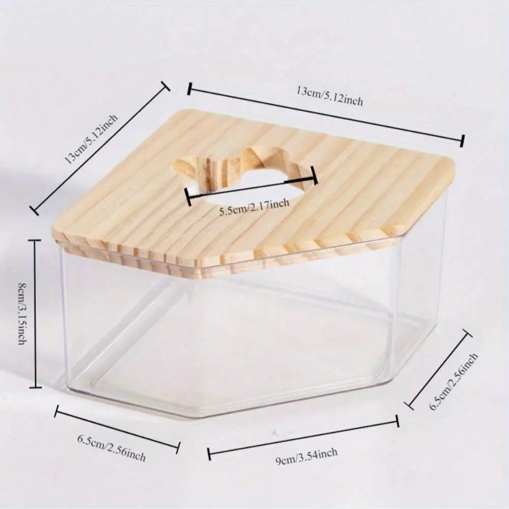 Transparent Acrylic Dual-Purpose Bath Sandbox and Pet Toilet Bowl with Beach Theme Design, Wooden Platform for Goldfish Supplies and Hamster Habitat