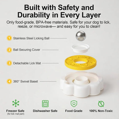 Allforpaws Rotating Liquid Treat Bowl and Lick Mat with Stainless Steel Ball, Enrichment Toy for Dogs and Cats, Non-Slip Suction Cup Design to Reduce Boredom and Anxiety