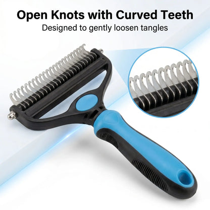 Dual-Sided Stainless Steel Pet Grooming Brush and Deshedding Comb for Dogs - Undercoat Rake with Metal Teeth for Reducing Shedding and Detangling Knots and Mats, Ideal for Daily Home Grooming