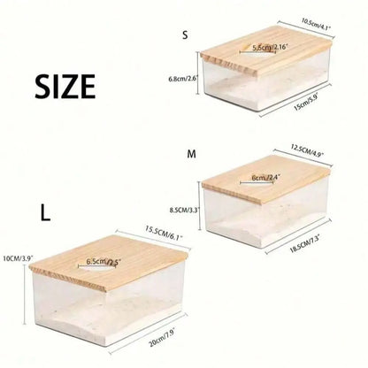 Transparent Acrylic Dual-Purpose Bath Sandbox and Pet Toilet Bowl with Beach Theme Design, Wooden Platform for Goldfish Supplies and Hamster Habitat