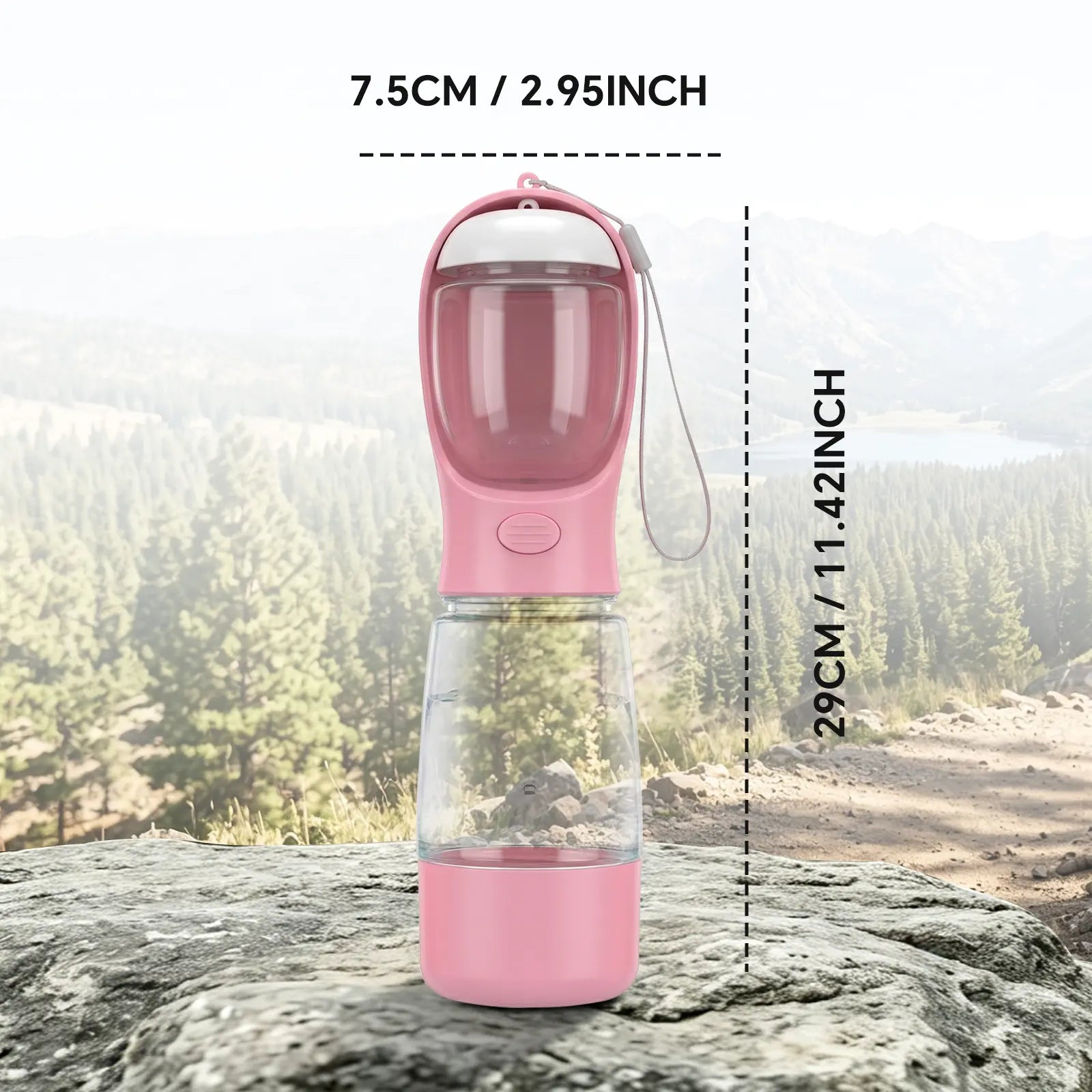 Portable 3-in-1 Dog Water Bottle with Food Container and Built-In Waste Bag Dispenser - Leak-Proof Travel Solution for Walking and Hiking (29cm x 7.5cm)