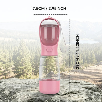 Portable 3-in-1 Dog Water Bottle with Food Container and Built-In Waste Bag Dispenser - Leak-Proof Travel Solution for Walking and Hiking (29cm x 7.5cm)