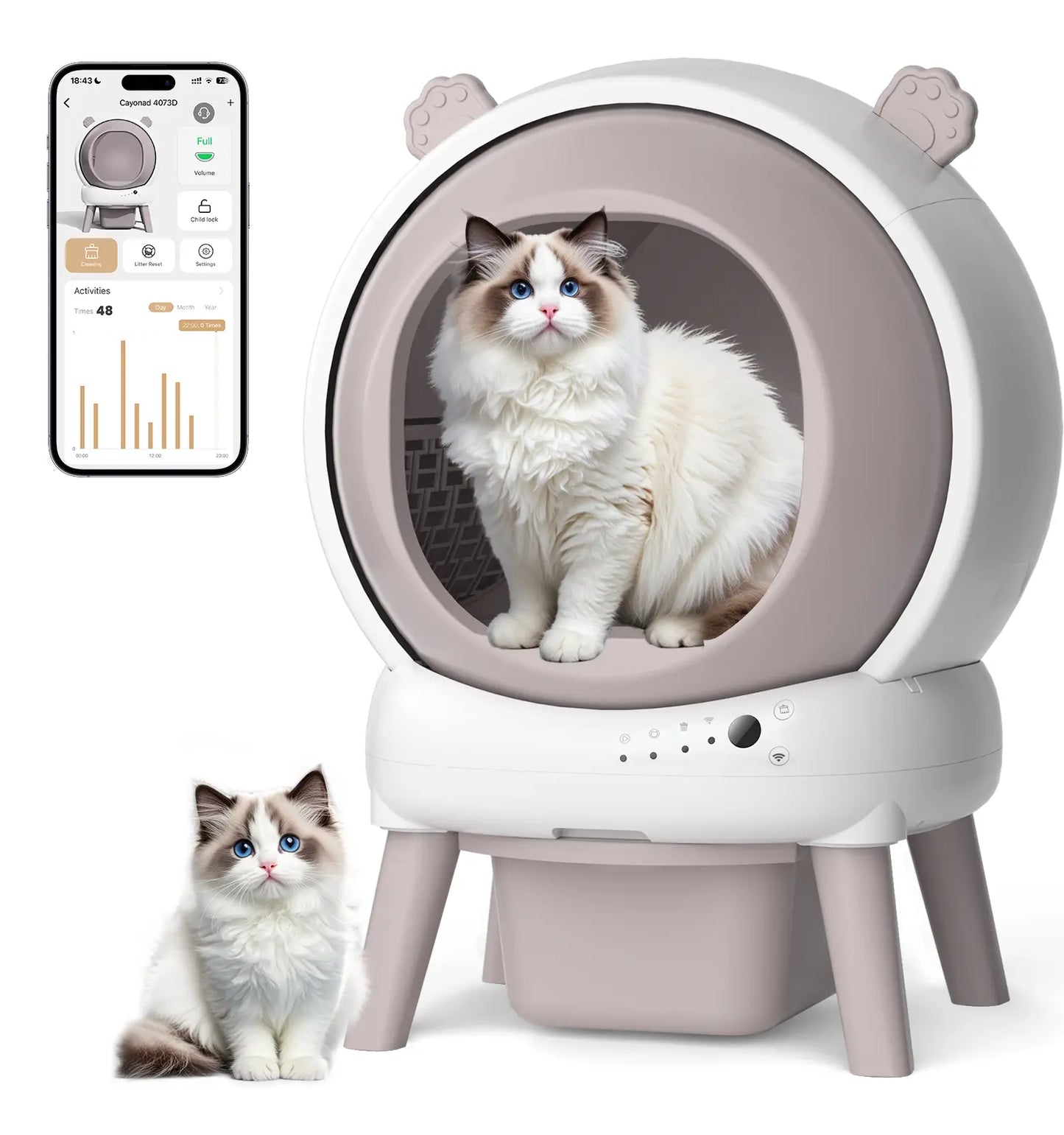 Automatic Self-Cleaning Litter Box for Multiple Cats with APP Monitoring, Dual Safety Features, and Odor-Free Waste Disposal - Includes Trash Bags, Pink