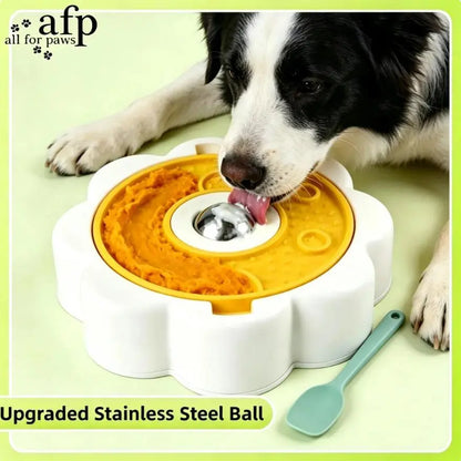 Allforpaws Rotating Liquid Treat Bowl and Lick Mat with Stainless Steel Ball, Enrichment Toy for Dogs and Cats, Non-Slip Suction Cup Design to Reduce Boredom and Anxiety