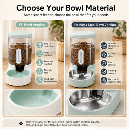 Kacoomi 2-Pack Automatic Gravity Pet Feeder and Water Dispenser Set, 1 Gallon Capacity Each with Stainless Steel Bowls for Cats and Small Dogs