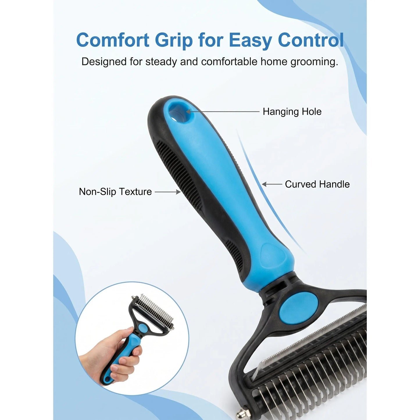 Dual-Sided Stainless Steel Pet Grooming Brush and Deshedding Comb for Dogs - Undercoat Rake with Metal Teeth for Reducing Shedding and Detangling Knots and Mats, Ideal for Daily Home Grooming