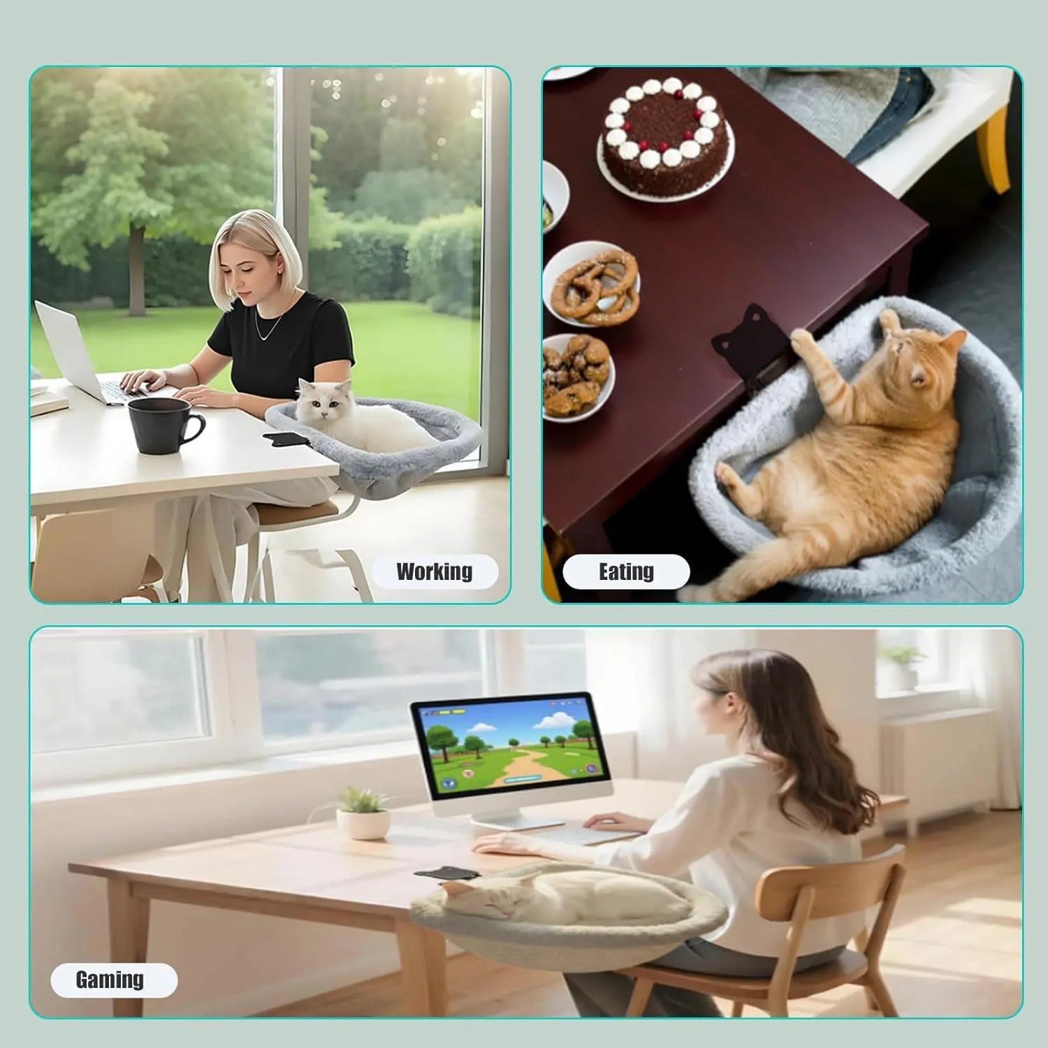 Premium Cat Climbing Tower with Detachable Bed & Foldable Hammock, Sturdy Frame Supports Up to 40 lbs, Clip-On Perch for Desks & Windowsills Under 2 Inches | Enhance Your Home Office with a Cat-Friendly Solution