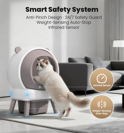 Automatic Self-Cleaning Litter Box for Multiple Cats with APP Monitoring, Dual Safety Features, and Odor-Free Waste Disposal - Includes Trash Bags, Pink