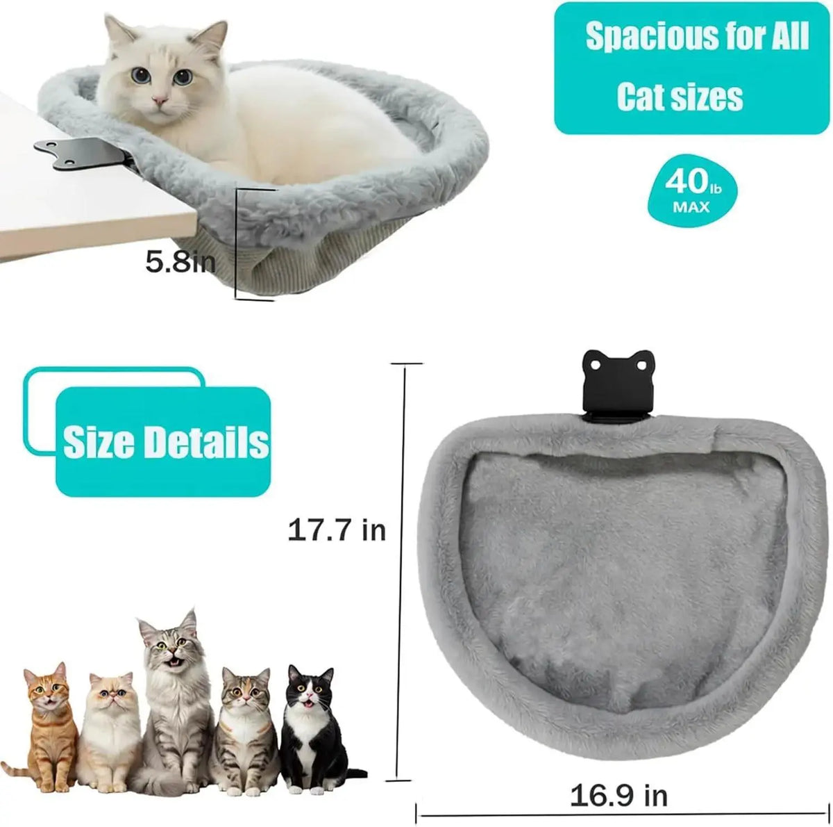 Premium Cat Climbing Tower with Detachable Bed & Foldable Hammock, Sturdy Frame Supports Up to 40 lbs, Clip-On Perch for Desks & Windowsills Under 2 Inches | Enhance Your Home Office with a Cat-Friendly Solution